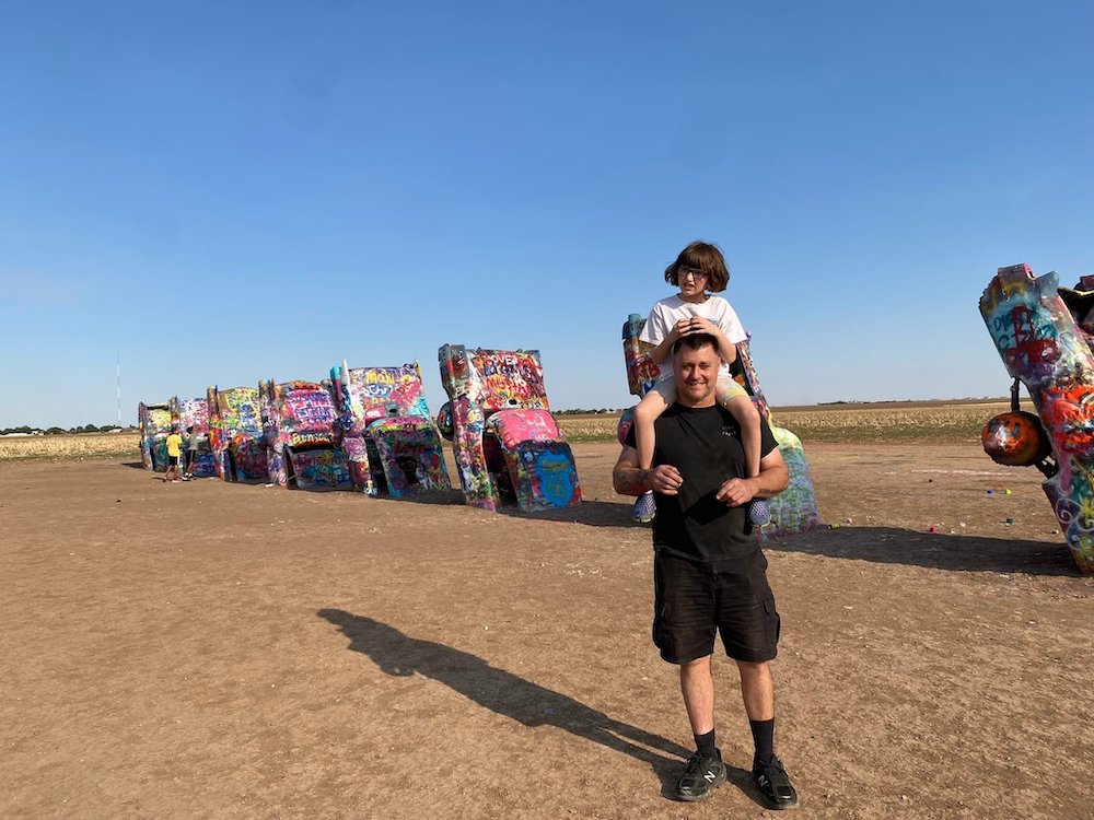 Harriet and Donnie at a car art installation