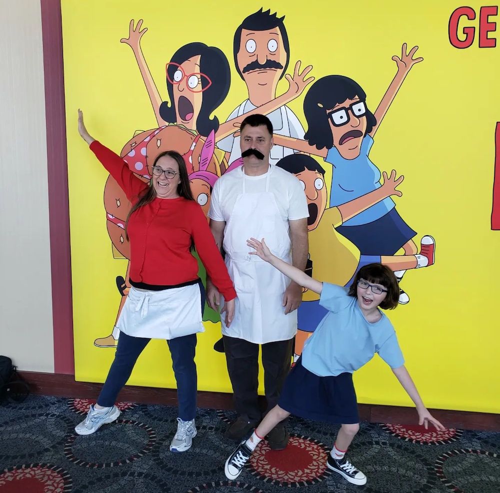 Harriet, Donnie and Molly dressed up as Bob's Burgers characters