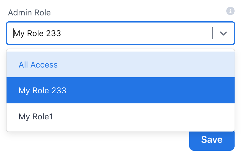 Admin Roles dropdown menu