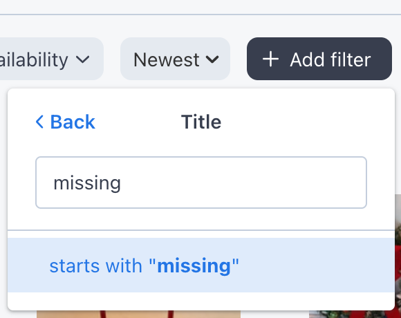 Filter by Title starts with "missing"