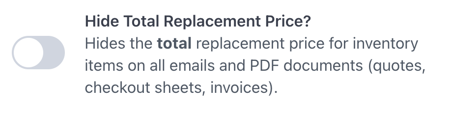 Hide Total Replacement Price