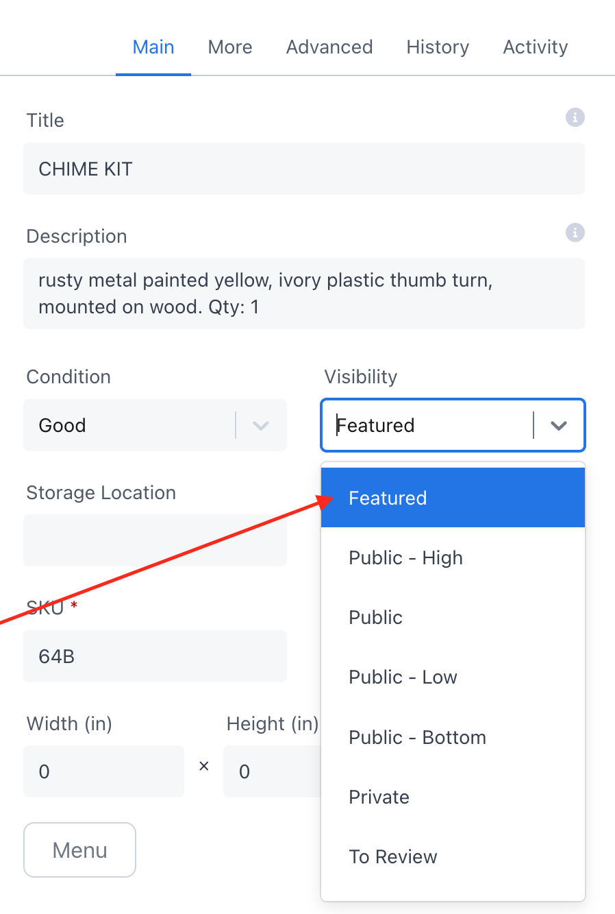 Select featured visibility