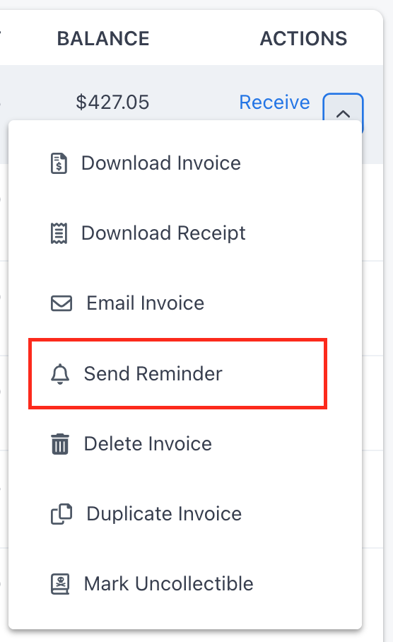 Send Invoice Reminder from list