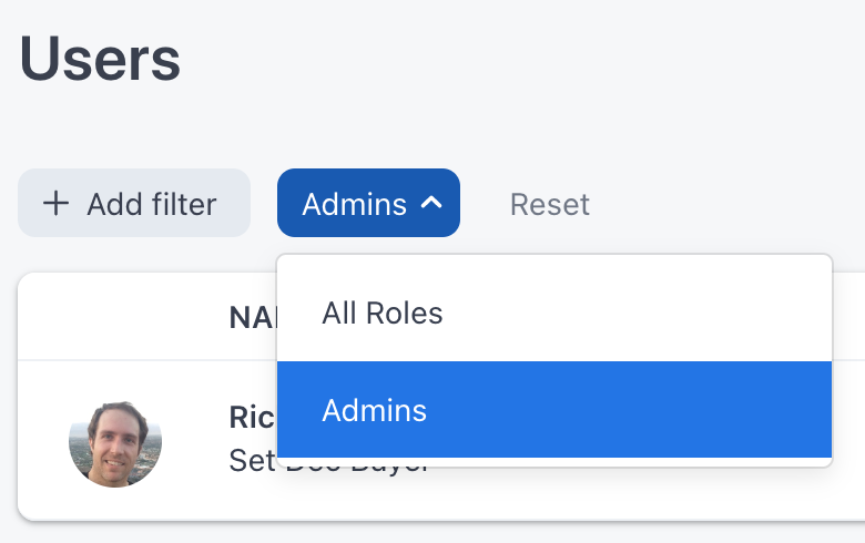 Users list filter by admin role