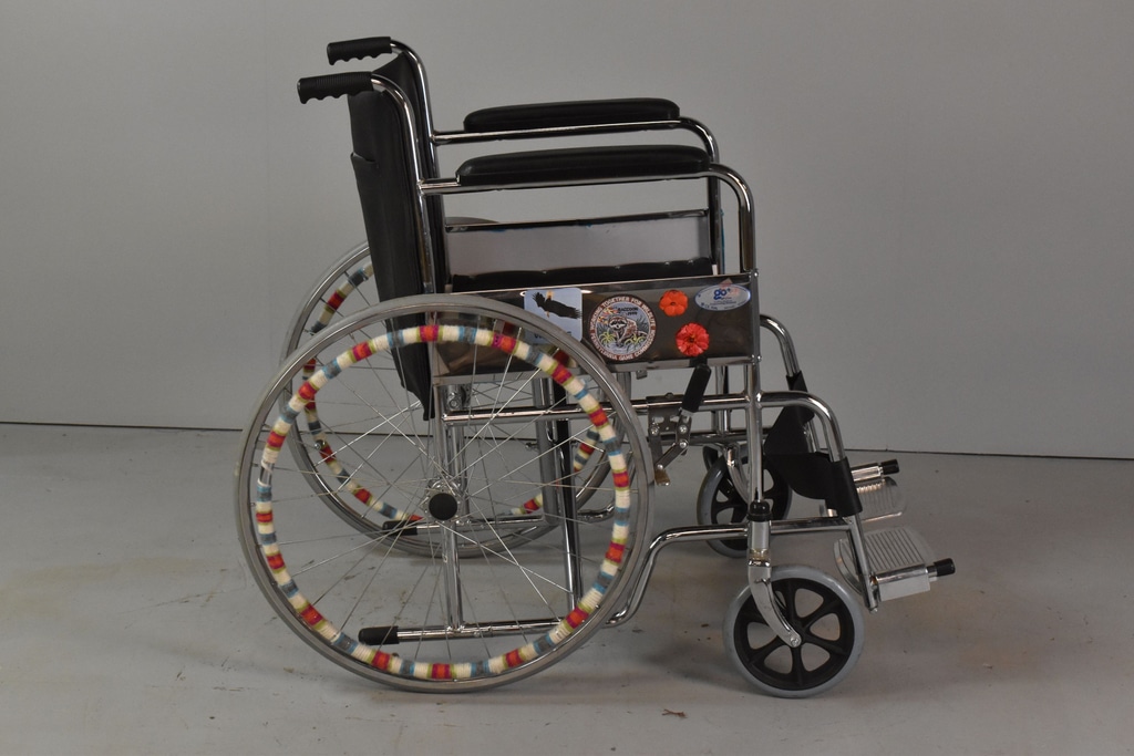 Chrome Frame Wheel Chair with RW & Blue Decorations | For