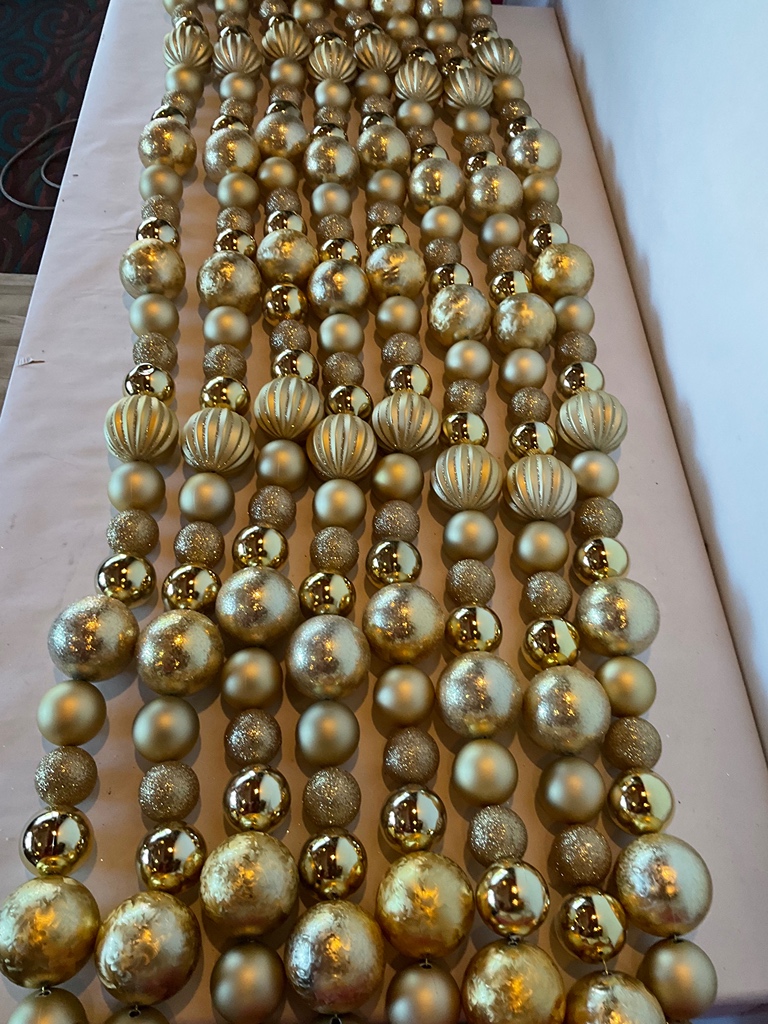 Gold Ball Ornaments Garland For Rent in Torrance Frost Christmas Props