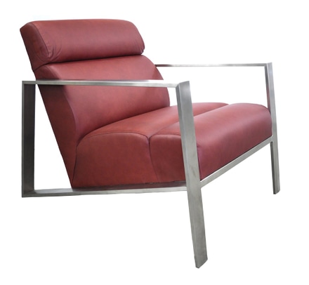 main photo of Accent chair:  burgundy leather and stainless frame and arms