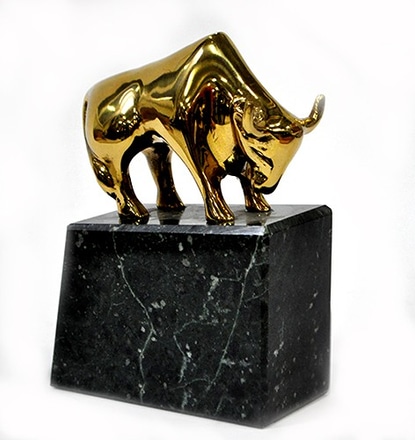 main photo of Bookend, gold plated bull on top