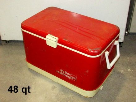 main photo of cooler metal vintage Coke Real Thing red 48 qt