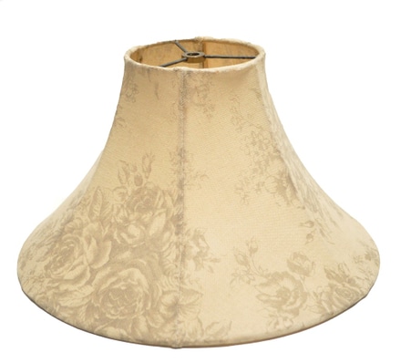 main photo of Lamp Shade; Linen, beige with brown floral detail, bell shaped,
