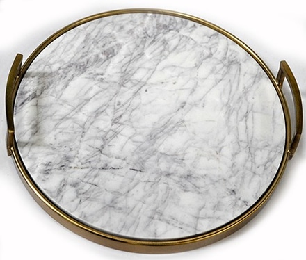 main photo of Tray, round heavy white HEAVY marble base