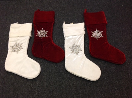 main photo of 2' W plush velvet stockings with rhinestone snowflakes