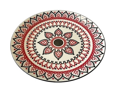 main photo of Dinner Plate; ceramic, white with red & black floral design