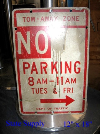 main photo of sign street no parking 8AM - 11AM Tues - Fri with right arrow