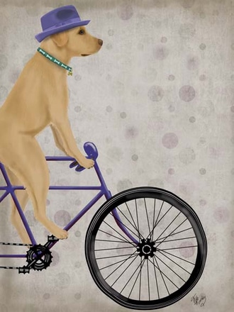 main photo of yellow labrador on bicycle