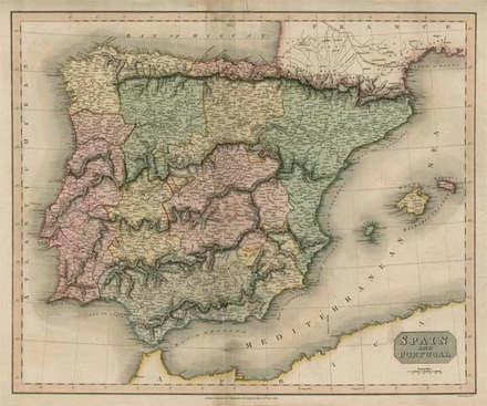 main photo of vintage map of spain and portugal