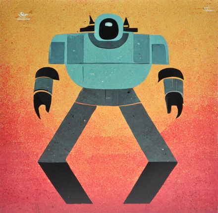 main photo of Cleared unframed poster:  bowlegged turquoise robot