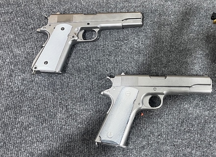 main photo of Silver 1911 w/ White Grips, Replica and Rubber