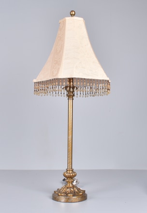 main photo of Brass Table Lamp w/ Beaded Fringe Shade