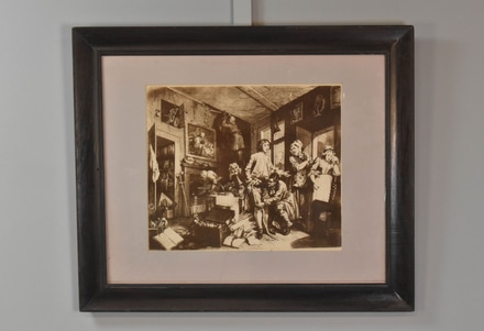 main photo of Framed Matted Drawing Showing Historic Interior & People