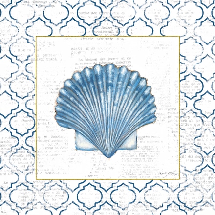 main photo of Navy Scallop Shell on Newsprint with Gold