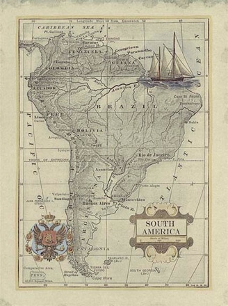 main photo of antique map of south america