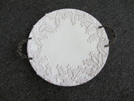 main photo of White Platter w metal handles, 14" diameter