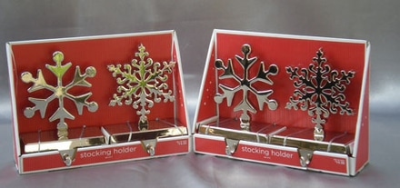 main photo of Gold and Silver Snowflake Stocking Holders 6" x 5"