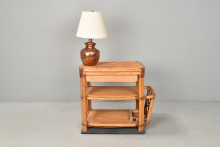 main photo of Rattan 3 Shelf Side Table w/ Magazine Rack & Attached Lamp