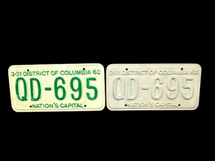 main photo of license plates Washington DC 1963 plastic 2