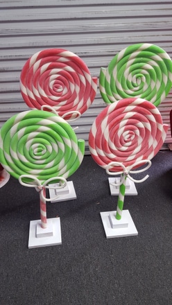 main photo of 43" and 34" swirly lollipops on stands