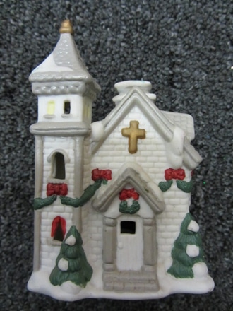 main photo of Church Tea Light Candle Holder, porcelain, 5" H