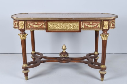 main photo of Inlaid Library Table with Marquetry Top & Brass Mounts