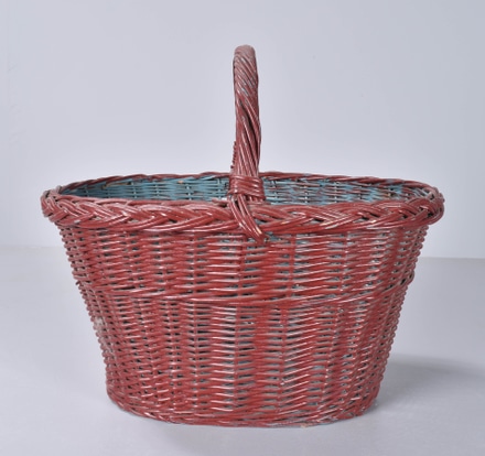 main photo of Wicker Basket with Single Center Handle - Painted Maroon