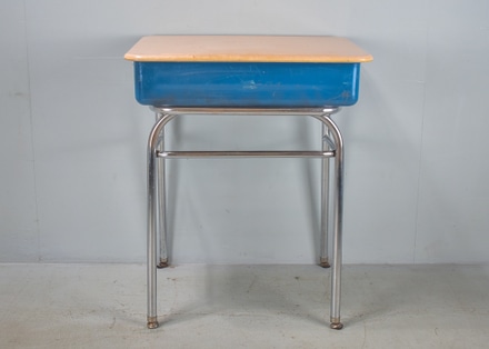 main photo of Blue School Desk w/ Book Cubby & Chrome Legs