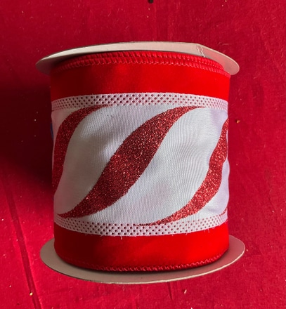 main photo of Corded red and white striped fancy ribbon