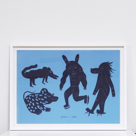 main photo of Large Framed Print: Four Creatures Blue