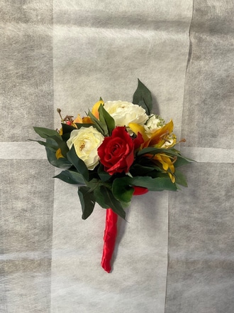 main photo of Red Ribbon Handle Graveside Bouquet