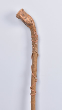 main photo of Tree Limb Walking Stick with Burl Handle and Leather Detail