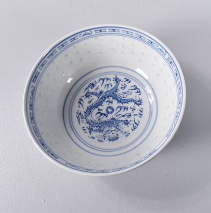 main photo of Blue and White Porcelain Serving Bowl with Dragon Motif