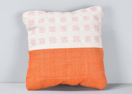 main photo of Square Throw Pillow w/ Half Orange & Half Checked Pattern