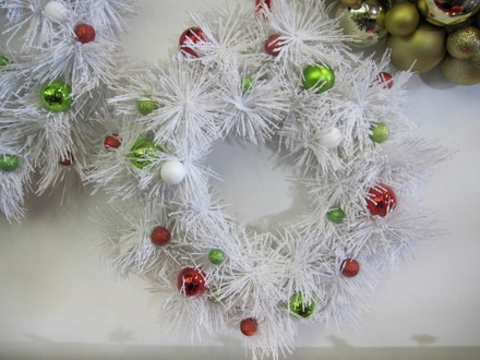main photo of White Wreath w red/green/white ornaments, 17"