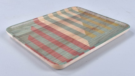 main photo of Small Wooden Tray with Striped Decorative Motif