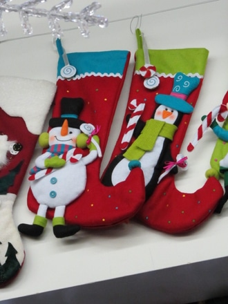 main photo of Santa and Penguin stockings, 20" W