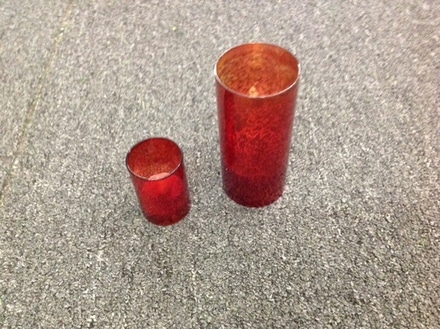 main photo of 7" and 4" red faux candles