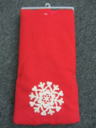 main photo of Tree Skirt, Red w White snowflakes