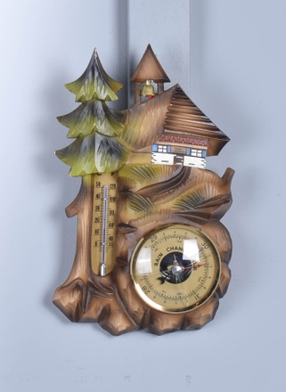 main photo of Rustic Figural Cabin Thermometer and Barometer