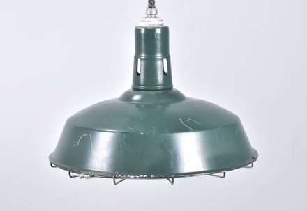 main photo of Green Metal Industrial Pendant Light with Protective Cage Cover