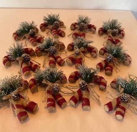 main photo of Burlap Candy Cane Ornaments
