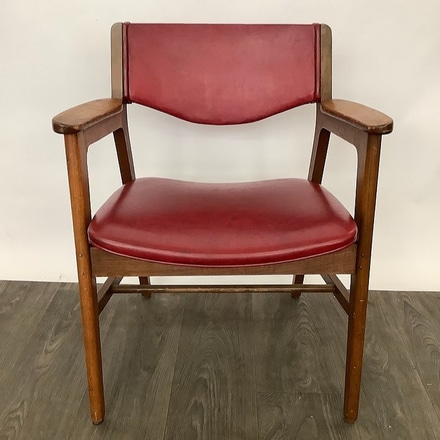 main photo of Wooden Arm Chair with Red Leather Seat